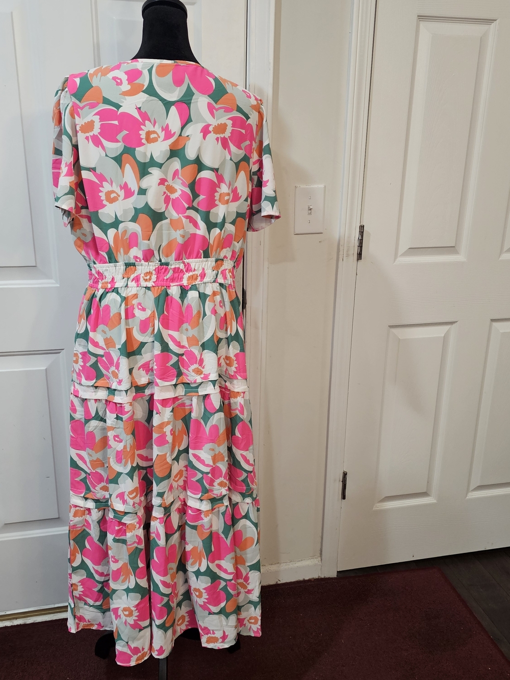 PrettyGarden Pink & Green Floral Maxi Dress with Elastic Waist Size Large{Bx10} - Picture 10 of 14